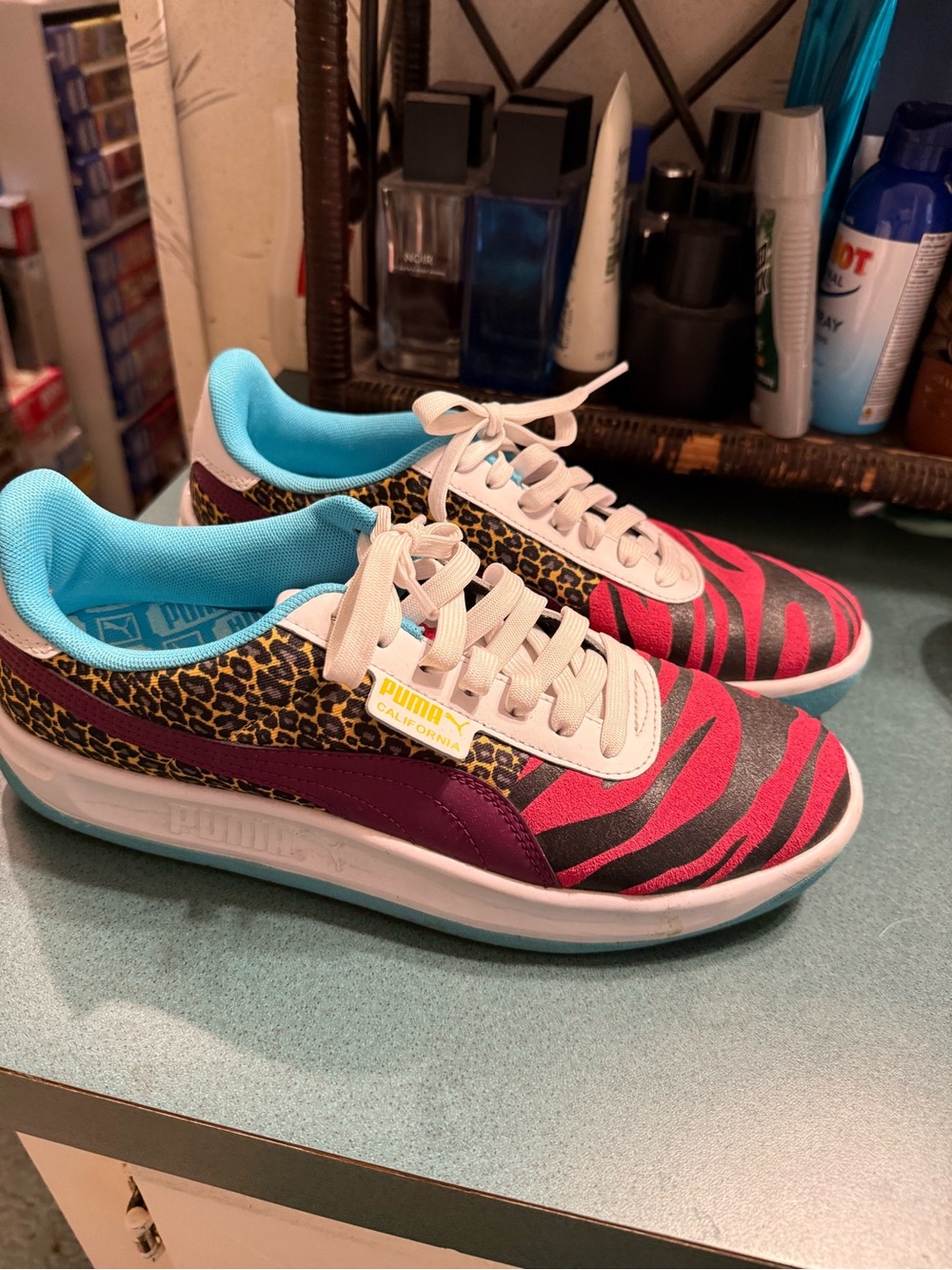 Puma Multicolor Zebra & Leopard Print Sneakers with Teal Lining